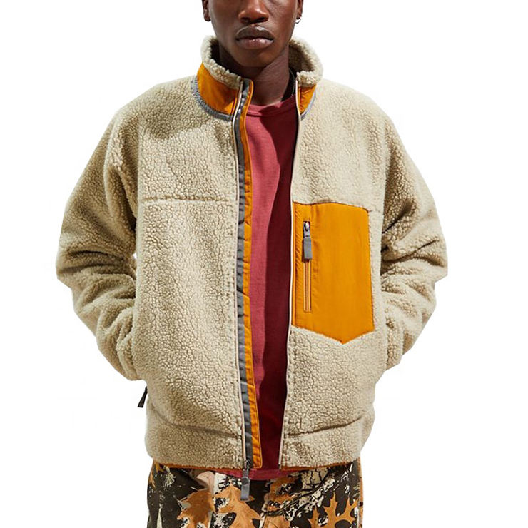 OEM Berkualiti Tinggi Zip Musim Sejuk Logo Tersuai Oversized Men Fleece Sherpa Jacket
