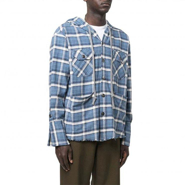 OEM v&yacute;robce na zak&aacute;zku vysoce kvalitn&iacute; p&aacute;nsk&eacute; oversized kostkovan&eacute; flanelov&eacute; košile s kapuc&iacute;