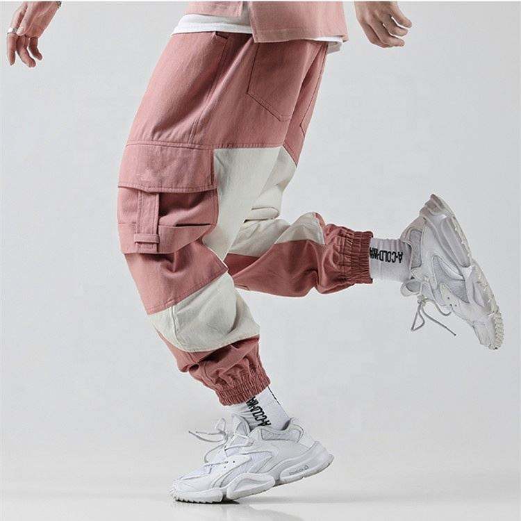 OEM-valmistajan rento Hyv&auml;laatuinen puuvillatyhj&auml; v&auml;rilohko Miesten pussilliset kartiohousut, joissa on sivutaskut