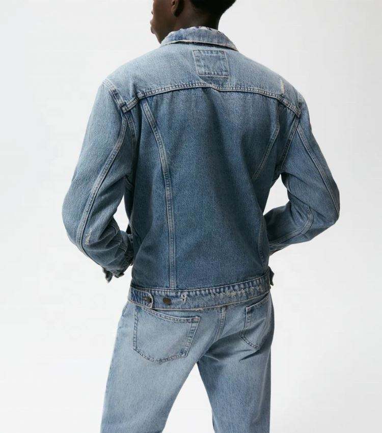 Nh&agrave; sản xuất OEM Custom Mens Cotton Dạo phố N&uacute;t Up &Aacute;o kho&aacute;c jean denim cổ điển đau khổ