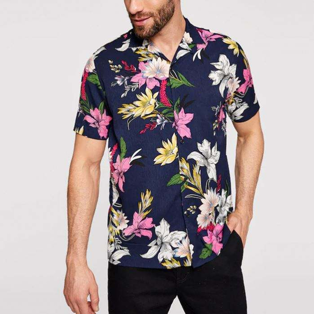 Camicie a maniche corte da uomo con stampa floreale tropicale di design di moda del produttore OEM