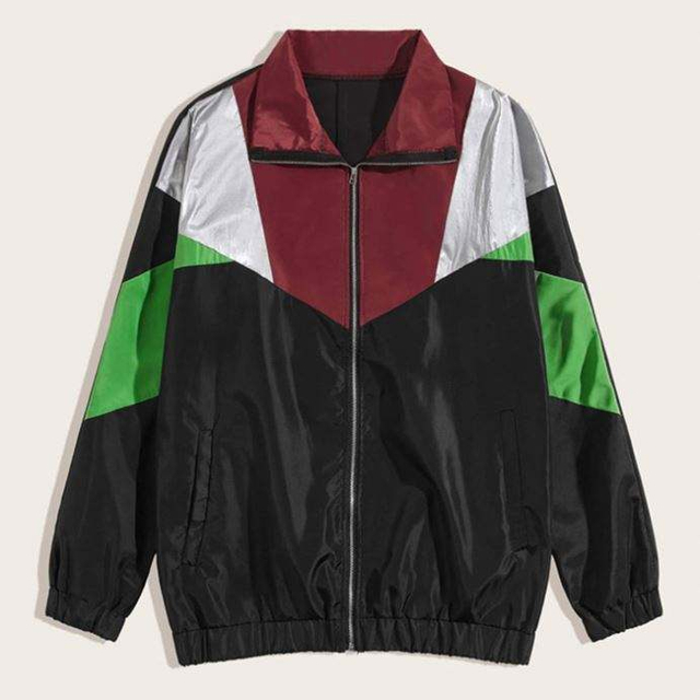 ขายร้อนจำนวนมาก Streetwear บล็อกสีซิปเปิด Men Wind Breaker Jacket