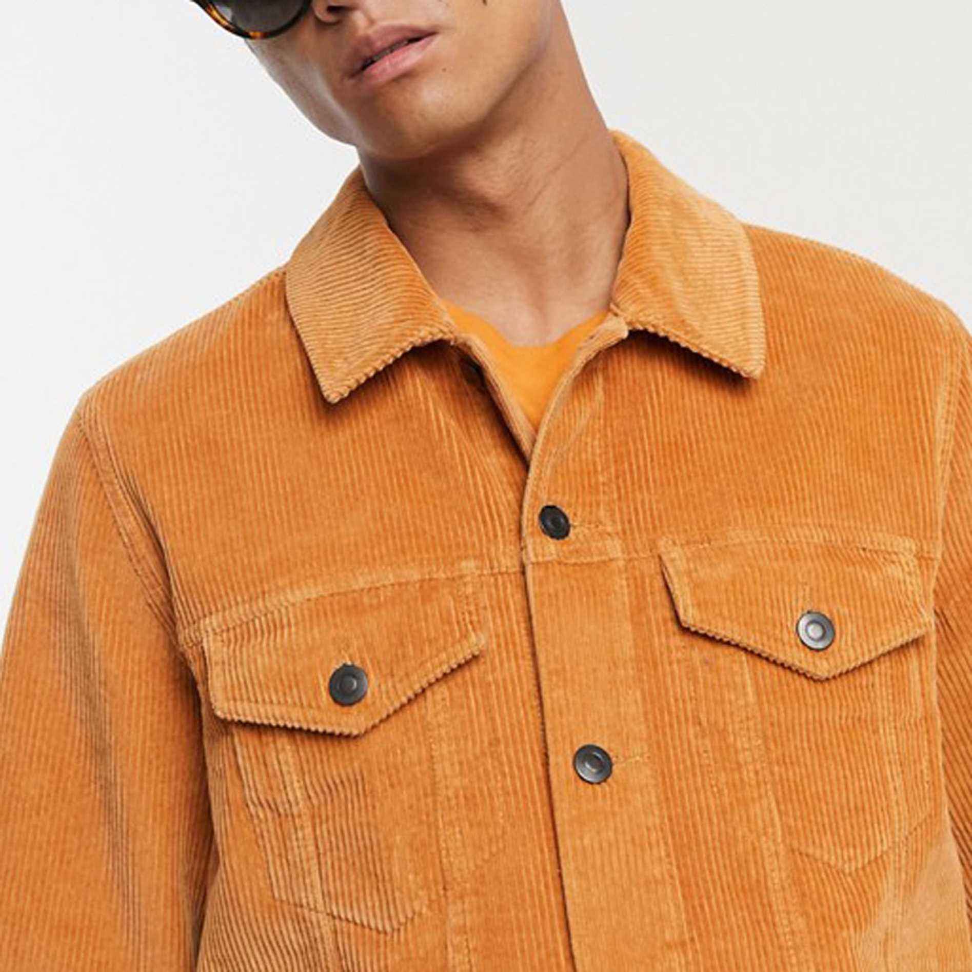 Herre Casual Fashion Cord Western jakke Regular Fit Plain Corduroy-jakke i sennep