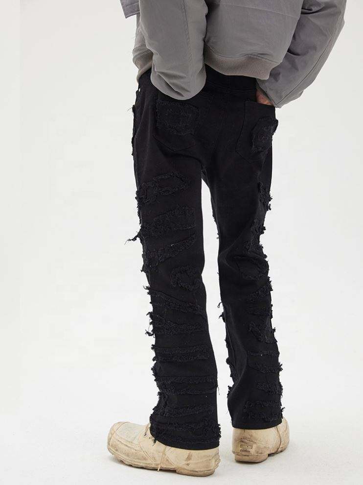 ผู้ผลิตOEMปรับแต่งโลโก้ของคุณผู้ชายฮิปฮอปหลวมพอดีขอบดิบสไตล์การทำลายล้างกางเกงลำลองผู้ชายกางเกงคาร์โก้