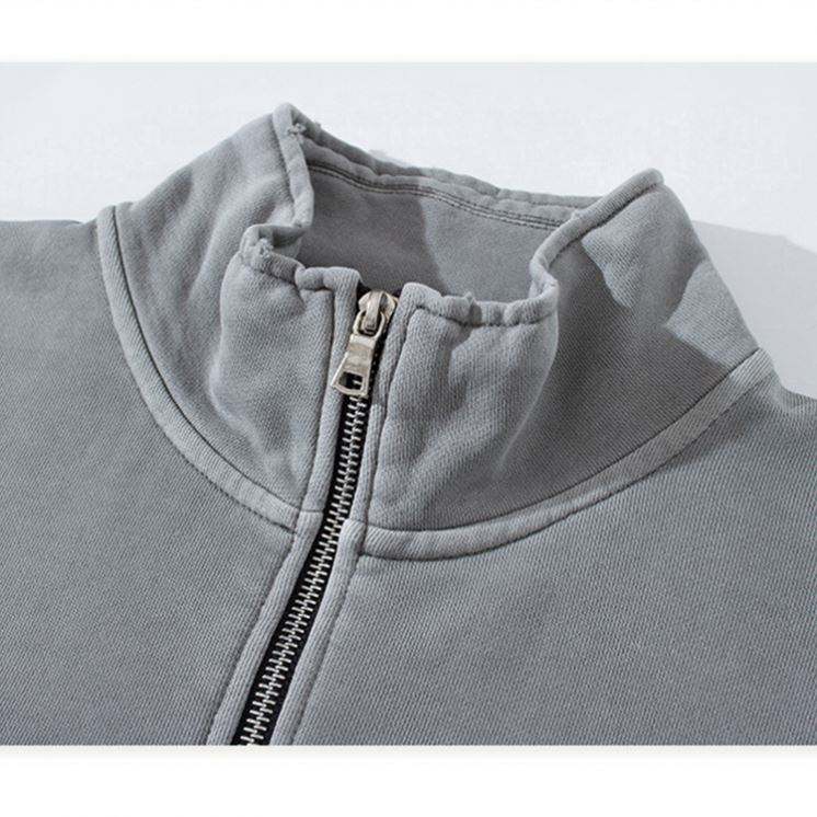 Pullover ampio con colletto rialzato con cerniera invecchiata produttore OEM con tasche Felpe con lavaggio acido