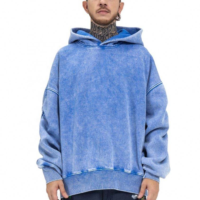 Pull &agrave; capuche blanc surdimensionn&eacute; personnalis&eacute;, fabricant OEM, lavage &agrave; l'acide, lourd, avec manches r&eacute;glables