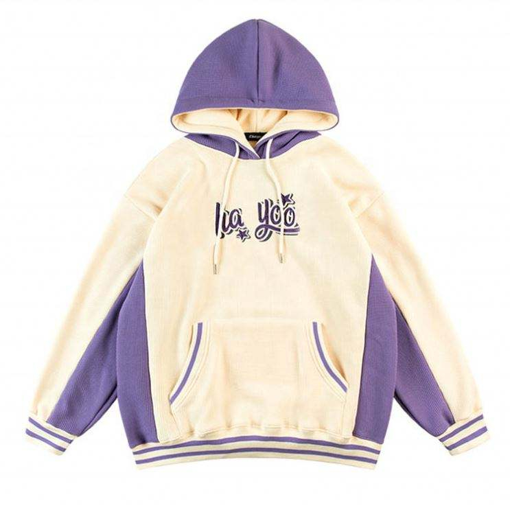 OEM-производитель Высокое качество по индивидуальному заказу 3D вышивка логотипа модный лоскутный пуловер двухцветный тон мужские толстовки