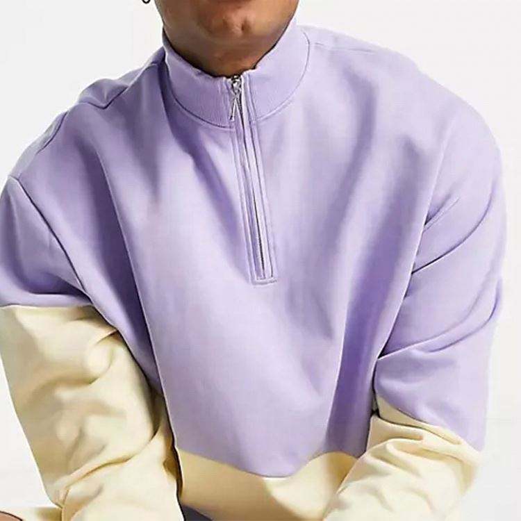 OEM-Hersteller kundenspezifischer Herren-Sweatshirt mit Farbblock und halbem Rei&szlig;verschluss, hoher Kragen, Kontrastfarbe, &uuml;bergro&szlig;er Kapuzenpullover