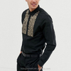 OEM Κατασκευαστής Sublimation Custom Shirts Contrast Sequins Μαύρο ανδρικό μακρυμάνικο πουκάμισο
