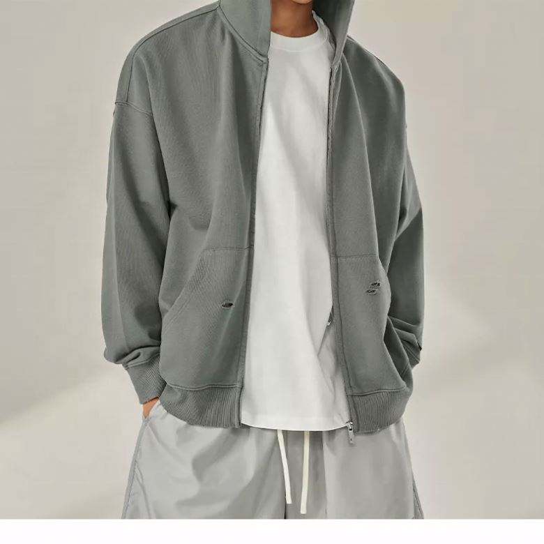 ผู้ผลิต OEM กำหนดเองคุณภาพสูง 100% Cotton French Terry Zip Up Hoodie บุรุษเสื้อกันหนาวหมวกขนาดใหญ่ด้อยคุณภาพ