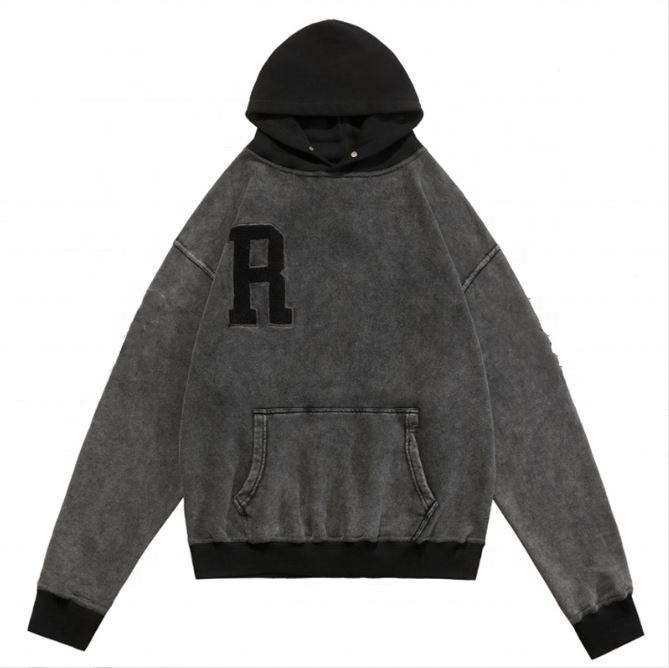 Pengilang OEM Sulaman Tuala Tersuai Vintaj Kasual Sweatshirt Tersuai Bersaiz Besar Hoodies Lelaki Hoodies