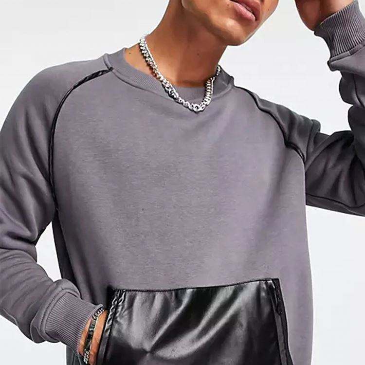 OEM v&yacute;robce Zak&aacute;zkov&aacute; Nov&aacute; M&oacute;da Muži Kontrast Pu Kůže Kapsa Oversized Fleece Bavlna Mikiny Pulovry