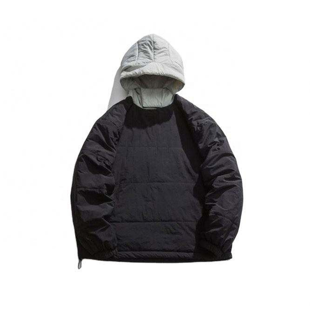 Chaqueta con capucha de dos piezas de algod&oacute;n con bloqueo de color de plum&oacute;n de tallas grandes personalizadas del fabricante OEM para hombres
