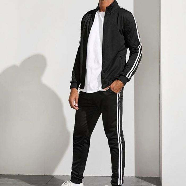 ຂາຍສົ່ງ Custom Sports Side Striped Zip Up Jacket Jogger Sets Men Sweat Suit Tracksuit