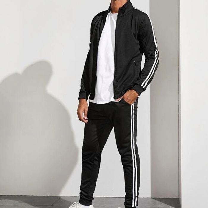 Engros Custom Sports Side stribet Zip Up jakke Jogger S&aelig;t M&aelig;nd Sweat Suit Tr&aelig;ningsdragt