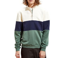 Custom Wholesale Streetwear Men Pullover Fleece Colorblock Striping Half-Zip Hoodies Sweatshirt