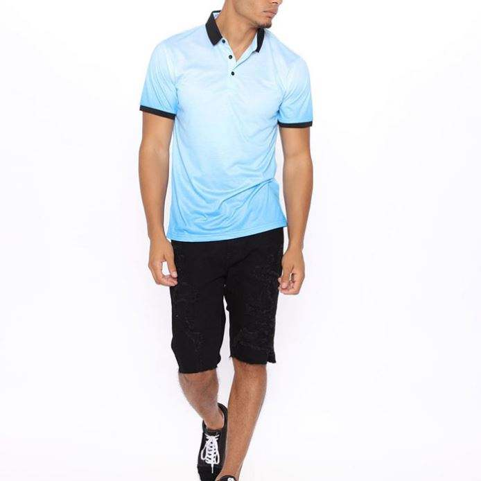 Kemeja Polo Logo Tersuai Lengan Pendek Slim Fit Ombre Design Baju Polo Lelaki
