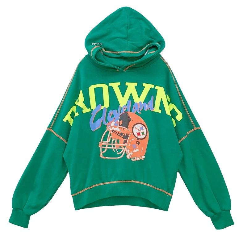 OEM-palvelu Custom Printed Logo Contrast Stitch -huppari 100 puuvillaa