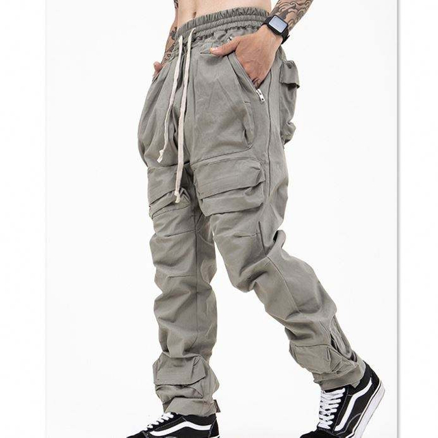 OEM-producenter Custom Logo Multi Pocket Cargo Bukser M&aelig;nd Elastisk sn&oslash;re i taljen Ensfarvet Utility Taktiske Track Pants