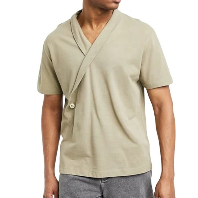 Benutzerdefiniertes T-Shirt aus schlichter Baumwolle f&uuml;r Herren, kurz&auml;rmlig, mit V-Ausschnitt und blanker Vorderseite