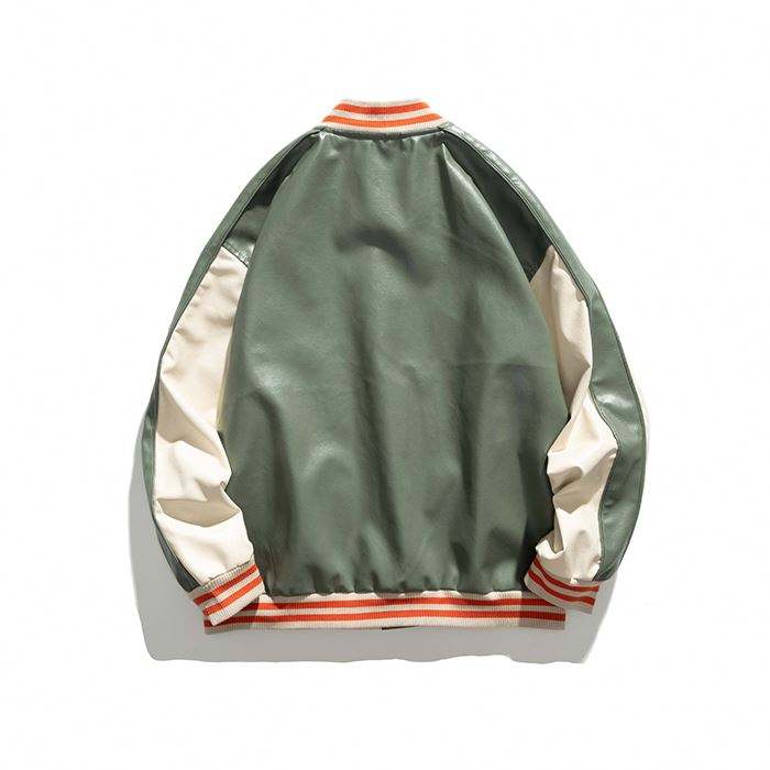 Oem Custom Logo Fall Creber Winderbreaker Men Contrat PU Panel 3D Embroidery Patched Bomber Jacket