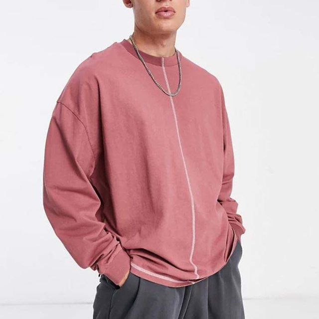 Oem Services Custom Langarm-T-Shirt f&uuml;r Herren, T-Shirts mit tiefer Schulterpartie, Kontrastn&auml;hte, &uuml;bergro&szlig;es, schweres T-Shirt