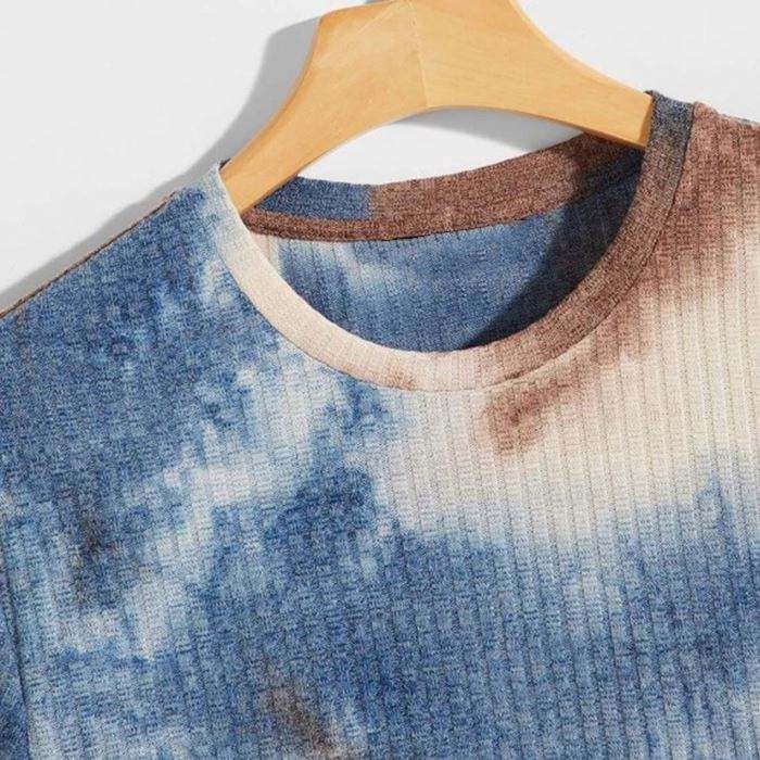 Производител на тениски Персонализирана мъжка тениска Tie Dye Pattern Плетени тениски с къси ръкави в ребра