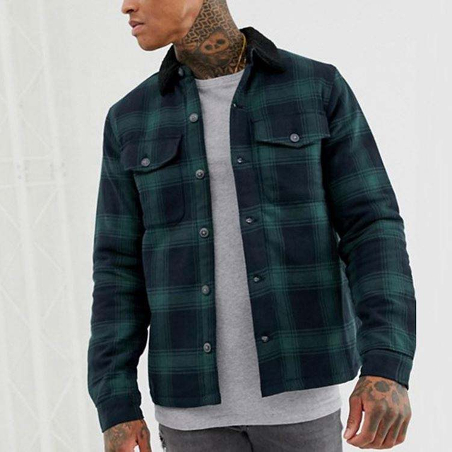 P&aacute;nska košeľa OEM v&yacute;robcu Fleece golier vystužen&aacute; podš&iacute;vkou overshirt in green check