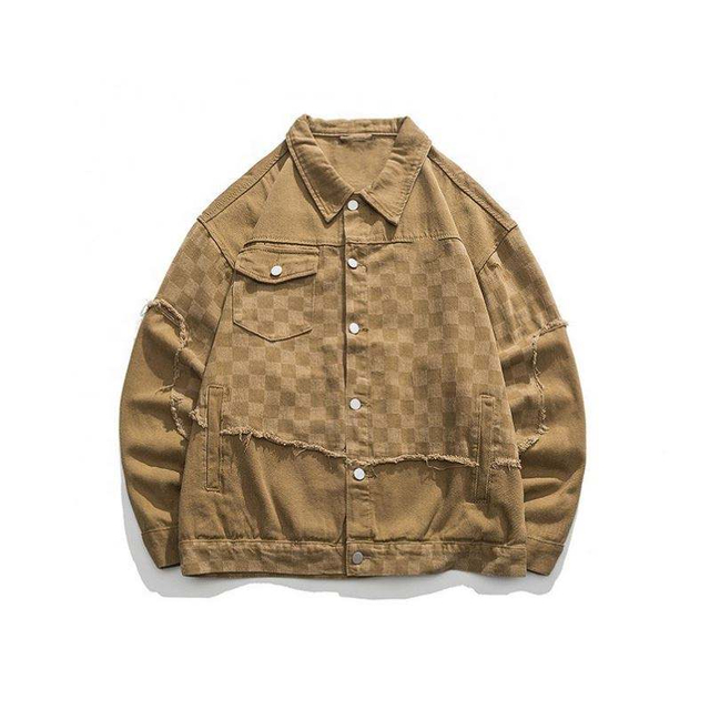 OEM v&yacute;robce Nov&eacute; vlastn&iacute; logo Patchwork Denim Kostkovan&aacute; klopa Vintage lež&eacute;rn&iacute; top bunda
