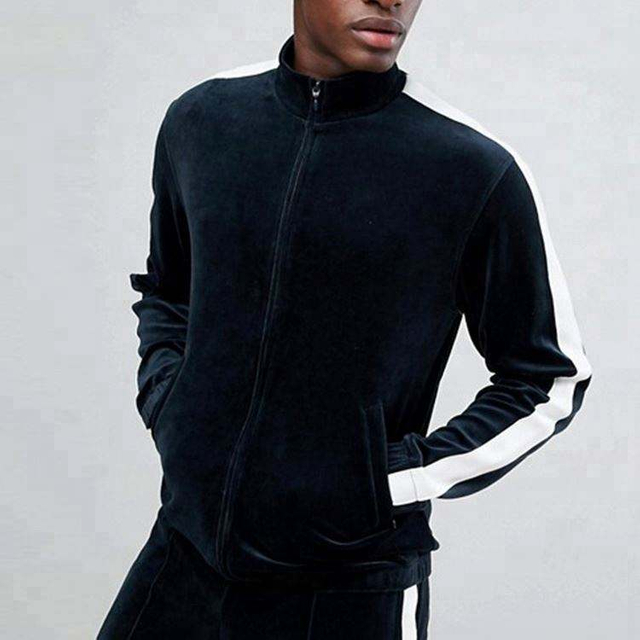 Windjack streetwear velours trainingsjack met zijstreep voor heren