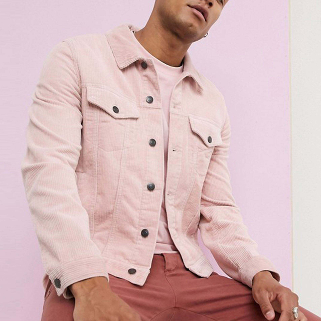 Jaqueta masculina com cord&atilde;o ocidental, peso m&eacute;dio, ajuste regular, jaqueta de veludo rosa lisa