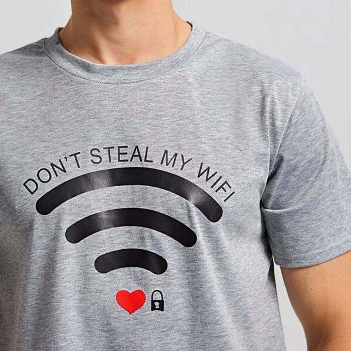 รูปแบบ Wifi แบบกำหนดเองพิมพ์เสื้อยืดกราฟิกบุรุษแขนสั้น O คอน้ำหนักเบาผู้ชายฤดูร้อน 180 Gsm เสื้อยืด