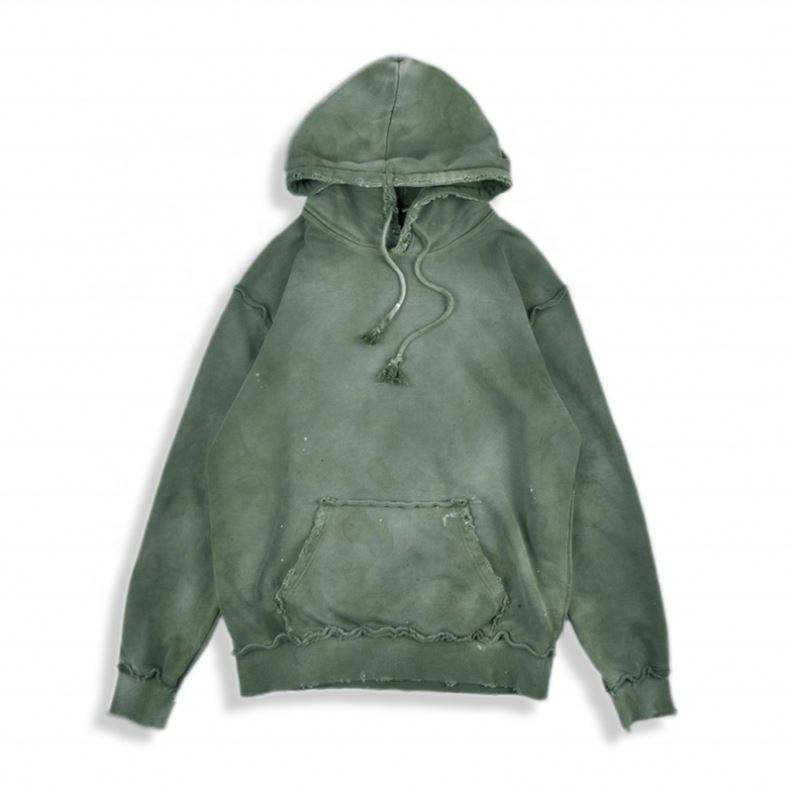 Pengilang OEM Berkualiti Tinggi Custom Street Wear Stock Drop Color Dye Vintage Distressed Washed Hoodie