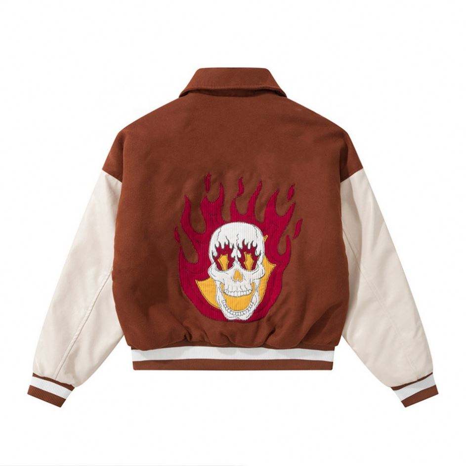 Pengilang OEM Jaket Kot Warna Perca Vintaj Corak Sulaman Chenille Lelaki Tersuai