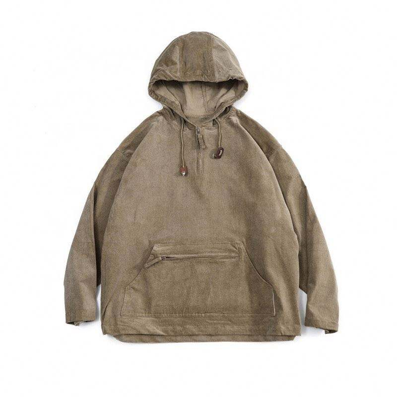ผู้ผลิต OEM กำหนดเองผู้ชายเสื้อสวมหัวซิปกระเป๋าเสื้อกันหนาวหมวกหลวมผ้าลูกฟูกเสื้อกันหนาวหมวก