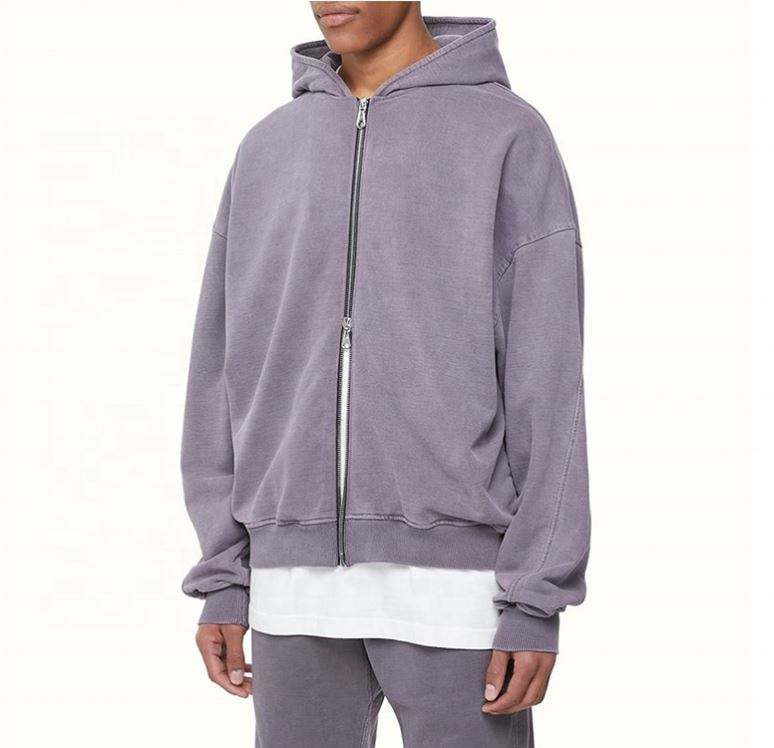 OEM v&yacute;robce Custom Men Oversized Vintage Wash Bavlněn&eacute; mikiny s kapuc&iacute; na zip s dvojit&yacute;mi zipy