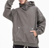 Pengilang OEM Custom Vintage Wash Cotton Zip Hood Bersaiz Besar Plain Hoodie Dengan Jahitan Kontras Untuk Lelaki