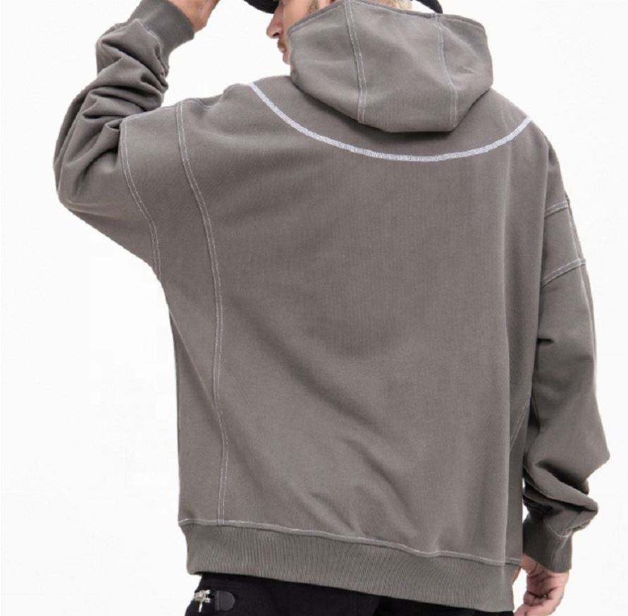 Fabricante OEM personalizado Vintage Wash Cotton Zip Hood Oversized Plain Hoodie com costura contrastante para homens