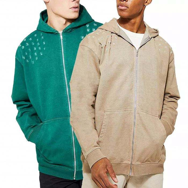 Sudadera con capucha apenada de gran tama&ntilde;o para hombre con cremallera completa para hombre con capucha llana pesada personalizada del fabricante del OEM