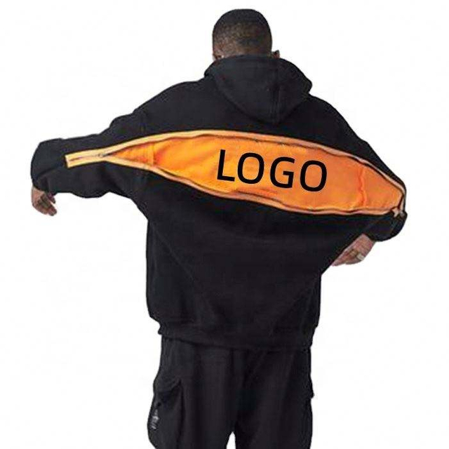 Pengeluar OEM Hoodie Lelaki Bergaris Satin Streetwear Hoodie Pullover Bersaiz Besar untuk Lelaki Lapisan Dua Lapisan Zip Hoodie Logo Tersuai