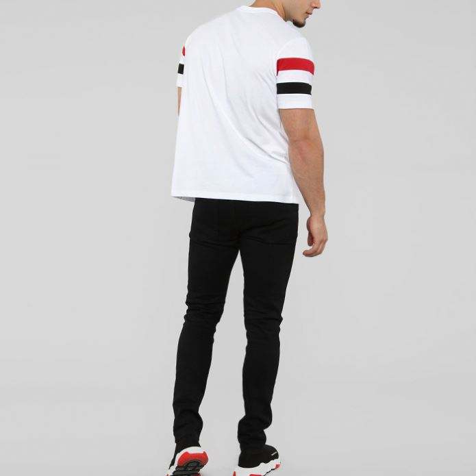 T-shirt maniche a righe con stampa personalizzata T-shirt bianca girocollo a maniche corte da uomo sfusa