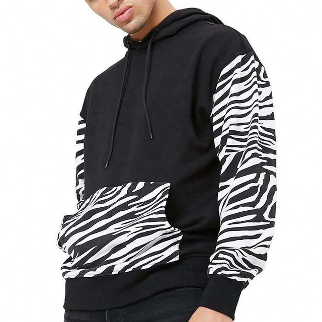 Fabricante OEM masculino streetwear roupas contraste zebra impress&atilde;o pul&ocirc;ver moda capuzes personalizados