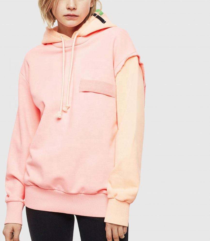 OEM-producent Custom Unisex Bomuld Distressed Engros Farveblok Raw Edge H&aelig;ttetr&oslash;jer Sweatshirt Pullover
