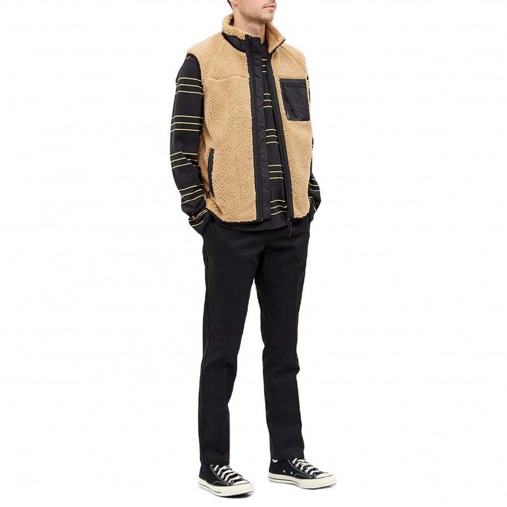 Oem Manufacturer Stand Collar Sherpa Fleece Vest Talvi Miesten Hihaton Polyesteri Taskutakki