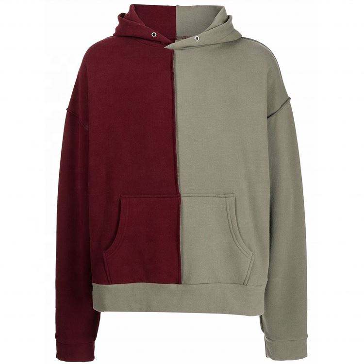 OEM-Hersteller, kundenspezifischer, hochwertiger, zweifarbiger, kontrastfarbener, &uuml;bergro&szlig;er Kapuzenpullover f&uuml;r Herren mit Kontrastn&auml;hten