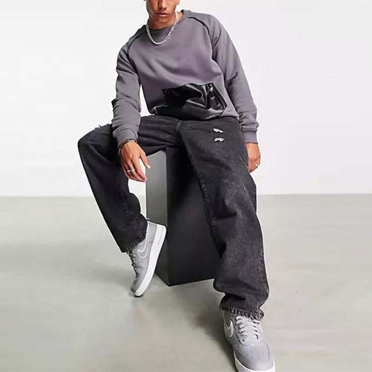 OEM v&yacute;robce Zak&aacute;zkov&aacute; Nov&aacute; M&oacute;da Muži Kontrast Pu Kůže Kapsa Oversized Fleece Bavlna Mikiny Pulovry