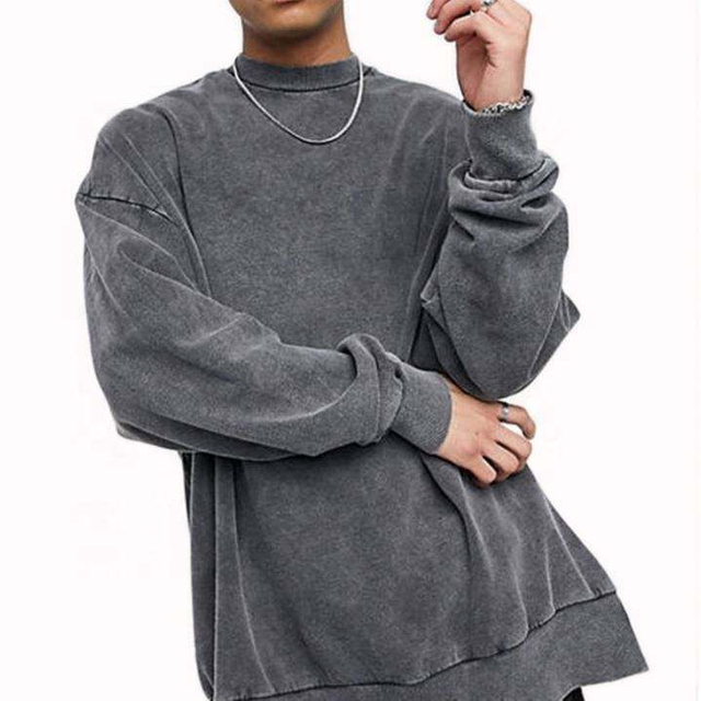 OEM-producent Brugerdefineret gr&aring; herre syrevasket h&oslash;jhalset sweatshirt i overst&oslash;rrelse bomuld Vintage vasket sweatshirttr&oslash;je