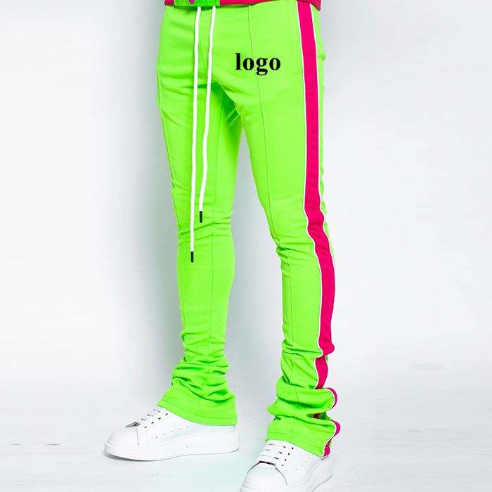Skinny Pants Color Block Drawstring Waist Men Stacked Joggers