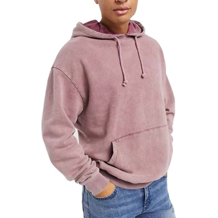 Felpa con cappuccio oversize da uomo stile vintage lavato con acido personalizzata all'ingrosso in cotone 100%.