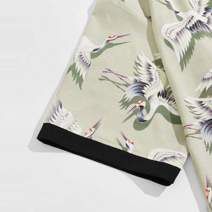 Zomermode shorts heren kraanprint contrast bindende kimono shorts heren tweedelige shorts set